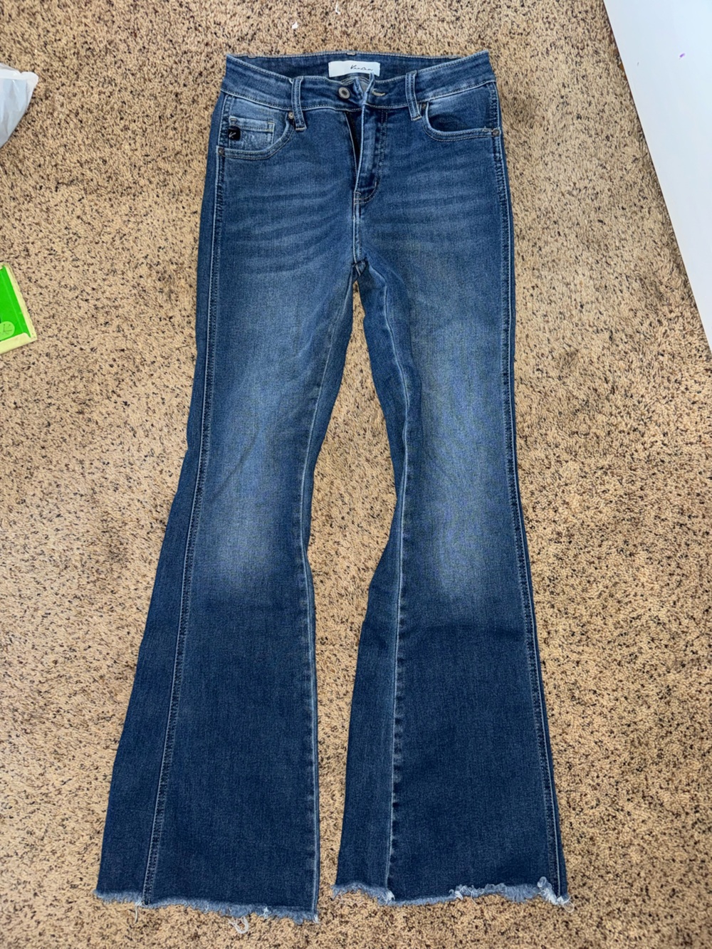 KanCan Women's Dark Blue Flare Jeans with Raw Hem